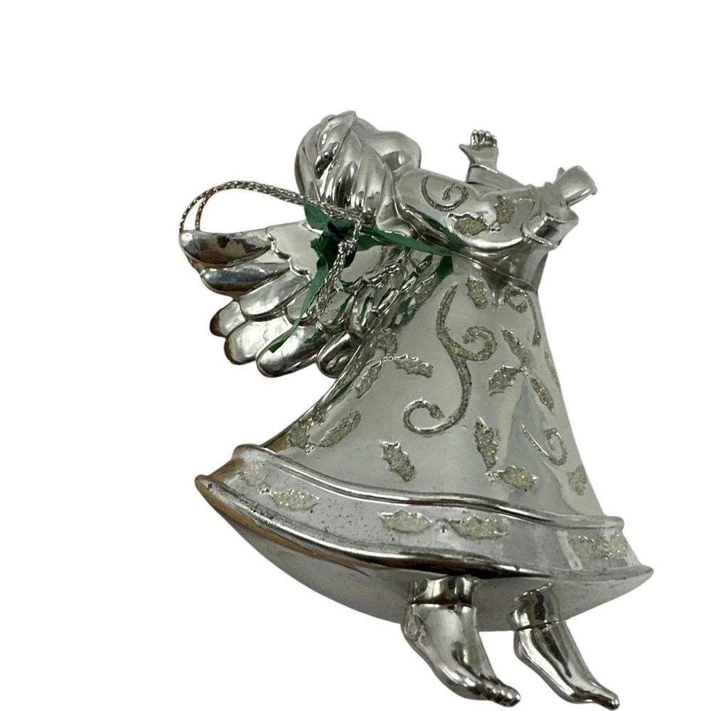 Vintage Silver Angel Bell Christmas Ornament Holiday‎ Decor Tree Decoration